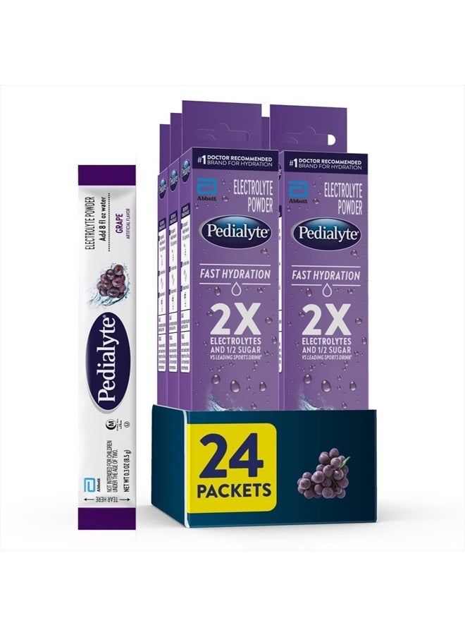 Pedilayte Pedialyte Fast Hydration Electrolyte Powder Packets, Grape ...