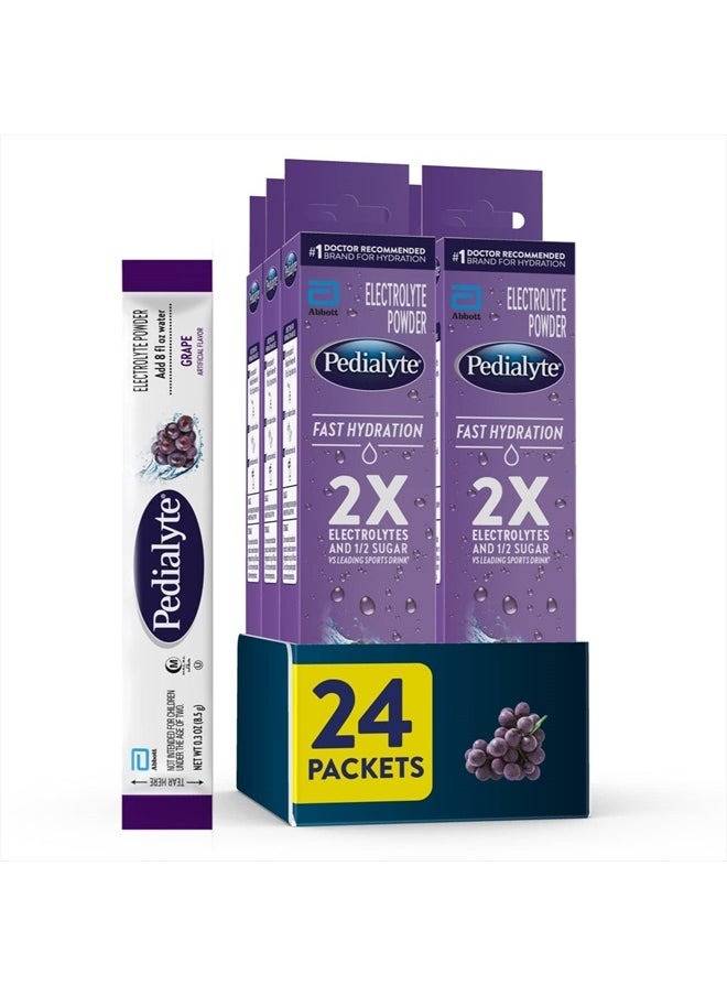 Pedilayte Pedialyte Fast Hydration Electrolyte Powder Packets, Grape, Hydration Drink, 24 Single-Serving Powder Packets  - Image 1