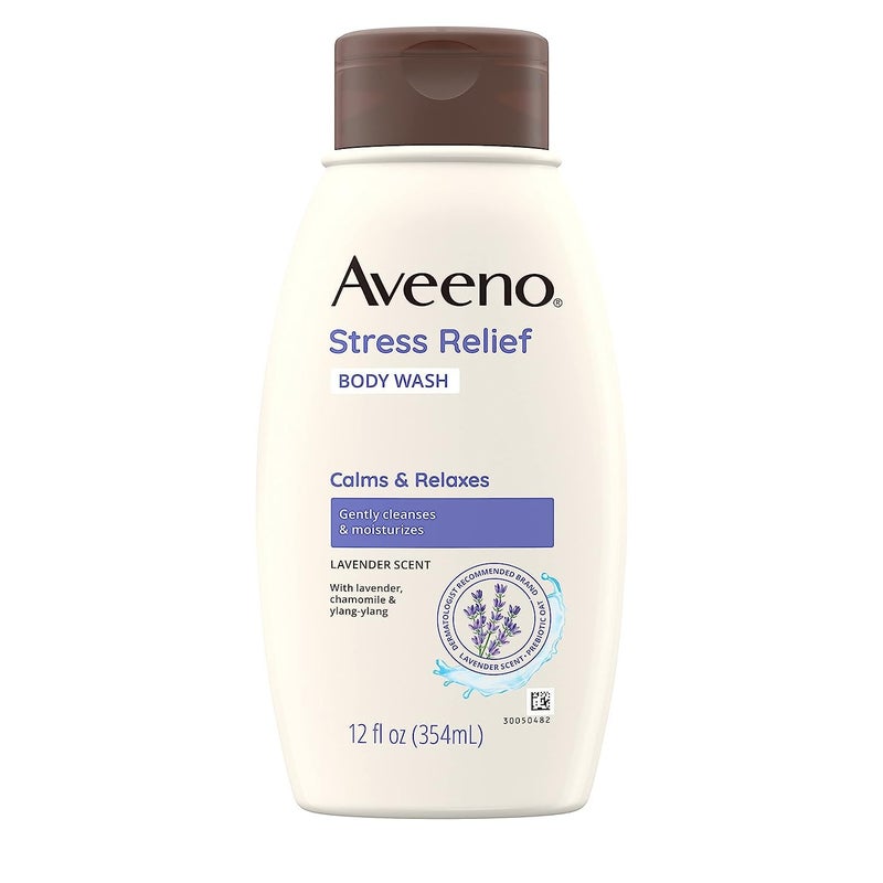Aveeno Stress Relief Body Wash with Nourishing Oat & Lavender Scent for Sensitive Skin, Gently Cleanses & Helps You Feel Calm & Relaxed in the Shower, Soap-Free, 12 fl. oz - Image 1