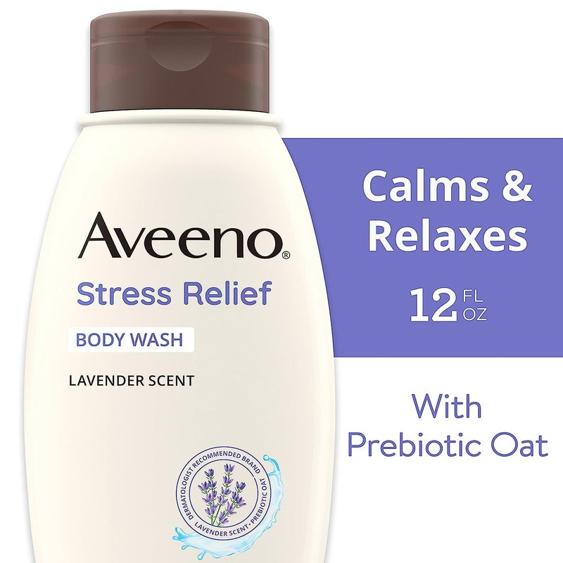 Aveeno Stress Relief Body Wash with Nourishing Oat & Lavender Scent for Sensitive Skin, Gently Cleanses & Helps You Feel Calm & Relaxed in the Shower, Soap-Free, 12 fl. oz - Image 2