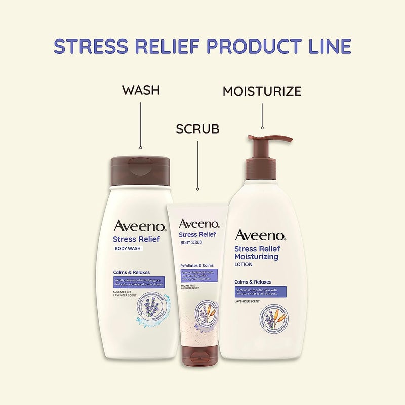 Aveeno Stress Relief Body Wash with Nourishing Oat & Lavender Scent for Sensitive Skin, Gently Cleanses & Helps You Feel Calm & Relaxed in the Shower, Soap-Free, 12 fl. oz - Image 5