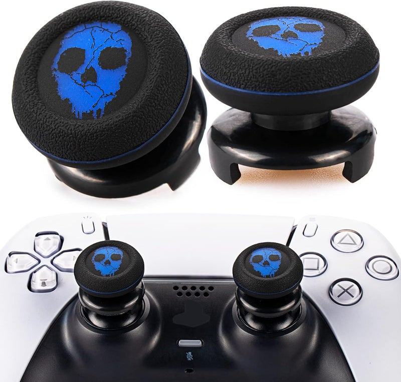 PlayRealm FPS Thumbstick Extender & Printing Rubber Silicone Grip Cover 2 Sets for PS5 Dualsenese & PS4 Controller (Ghost Blued) - Image 1
