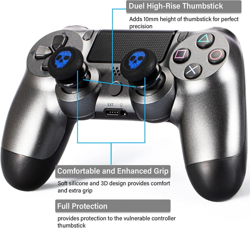 PlayRealm FPS Thumbstick Extender & Printing Rubber Silicone Grip Cover 2 Sets for PS5 Dualsenese & PS4 Controller (Ghost Blued) - Image 4