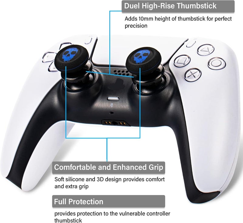 PlayRealm FPS Thumbstick Extender & Printing Rubber Silicone Grip Cover 2 Sets for PS5 Dualsenese & PS4 Controller (Ghost Blued) - Image 2
