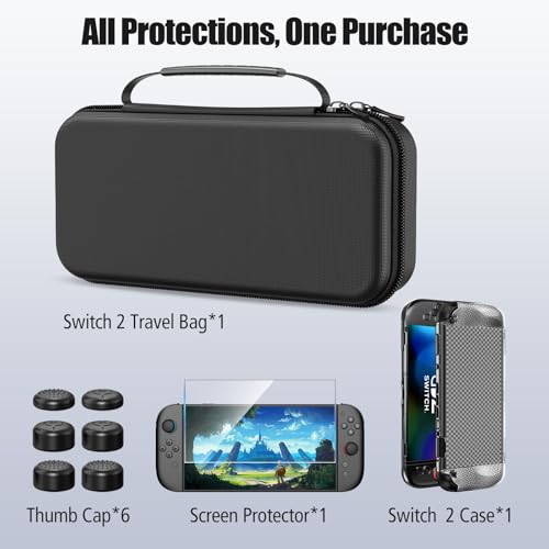 HEYSTOP Carrying Case for Nintendo Switch 2Portable Travel Case for Nintendo Switch 2 Accessories with Screen Protector1Protective Cover1Thumb Caps6Large Space with 12 Game Card SlotHard Shell - Image 3