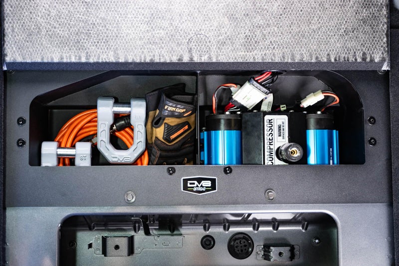 DV8 Offroad Air Compressor Mount & Storage Box for The 2021-2025 Ford Bronco | Designed for ARB Single or Twin Air Compressors | Heat Shield to Reduce Temperatures from Exhaust/Exterior - Image 2