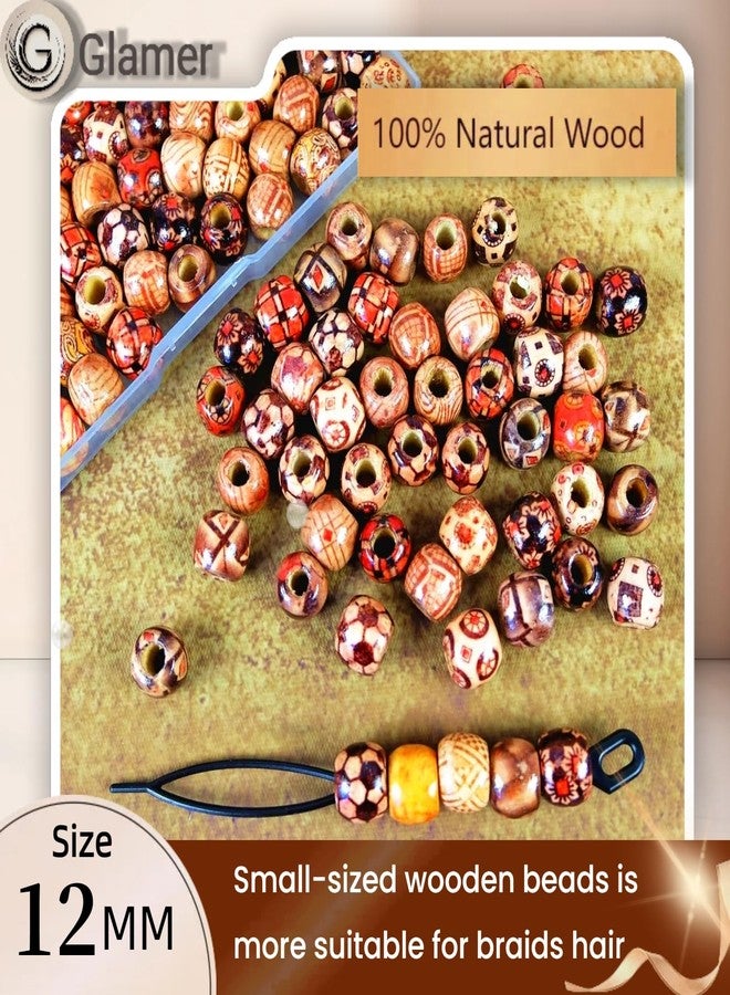 Glamer 95 Pcs Wood Hair Beads for Braids and Dreadlocks, 12mm Painted Natural Wooden Beads for Loc Dreadlock Hair Accessories for Women - Image 3