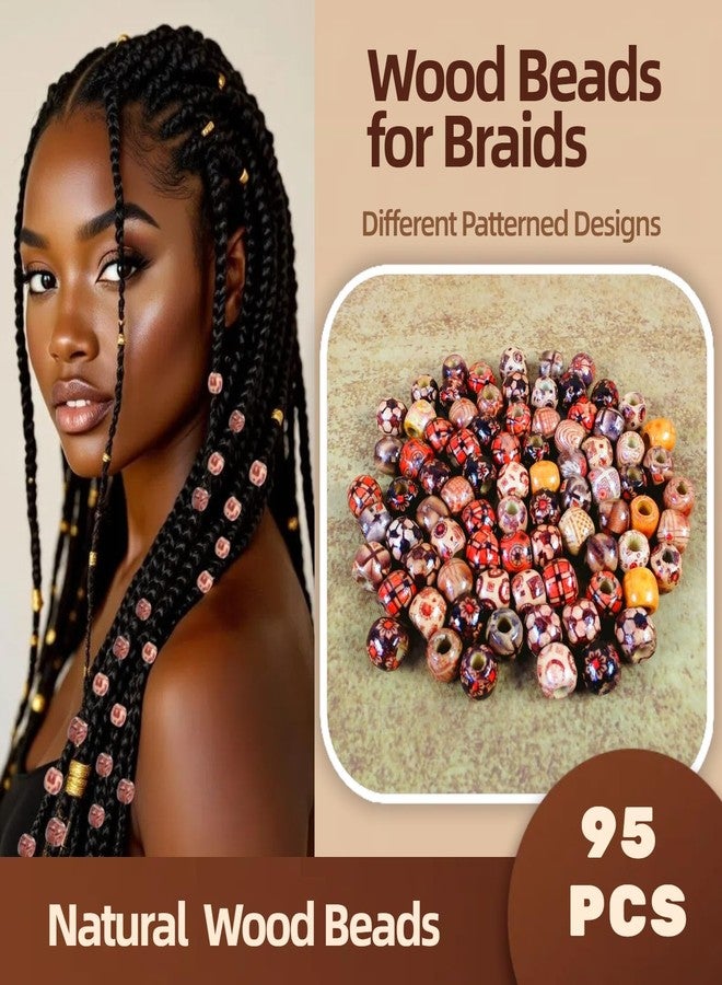 Glamer 95 Pcs Wood Hair Beads for Braids and Dreadlocks, 12mm Painted Natural Wooden Beads for Loc Dreadlock Hair Accessories for Women - Image 2