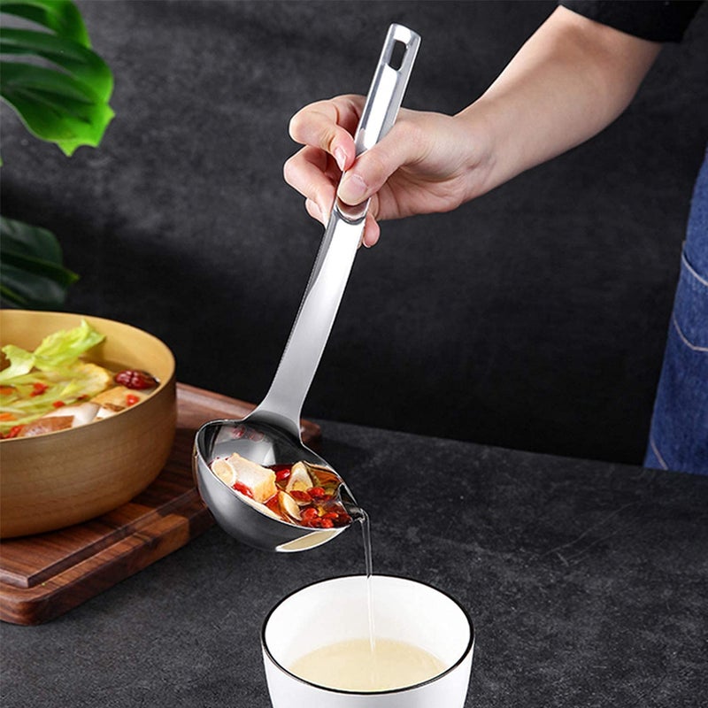 BEING CART Stainless Steel Oil Soup Separator Spoon Oil Filter Spoon Cooking Spoon OilSeparated Spoon with Long Handle Grease Filter Spoon for Home Kitchen Hot Pot Fat Skimmer Silver - Image 4