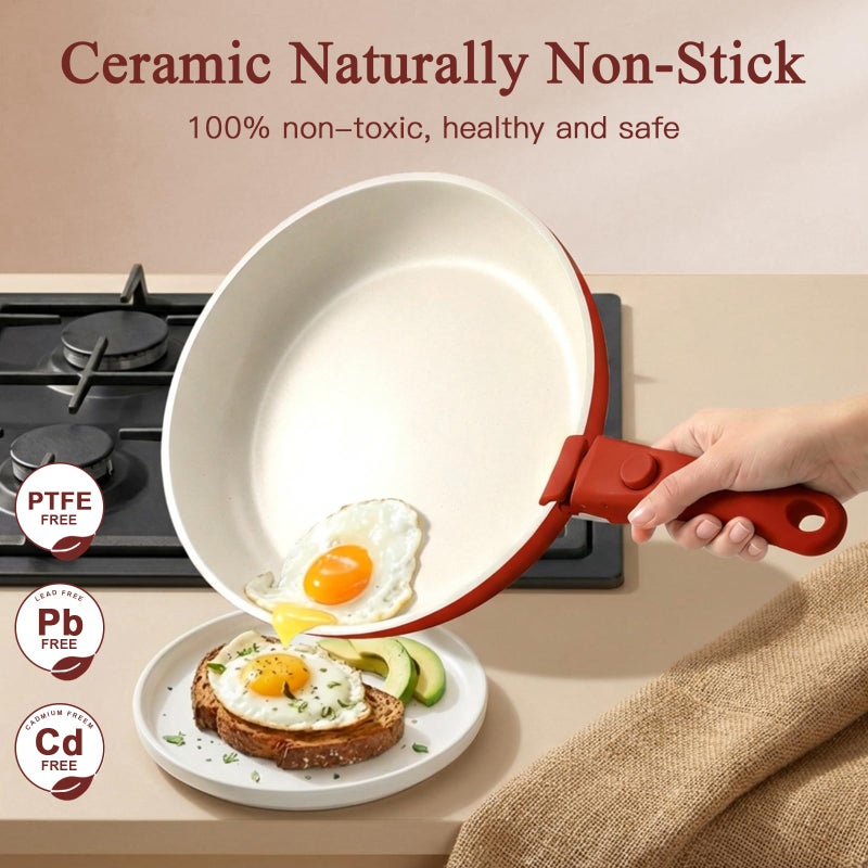 GIPP 11PCS Ceramic Pots and Pans Set Non Stick, Nonstick Cookware Set Detachable Handle, Red Black Gradien Pots and Pans Induction Kitchen Cooking Sets, RV Cookware Sets for All Stoves - Image 5