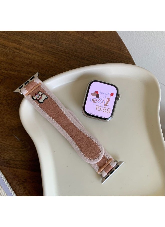 Generic For Apple Cartoon Hook And Loop Watch With For Apple Watchs10/9/8/SE/7/6/5/4/3/21-Color:38/40/41/42mm Beige Color  - Image 4