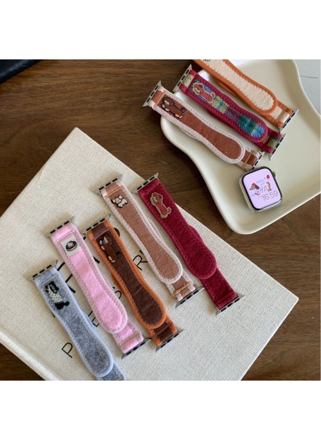 Generic For Apple Cartoon Hook And Loop Watch With For Apple Watchs10/9/8/SE/7/6/5/4/3/21-Color:38/40/41/42mm Beige Color  - Image 2