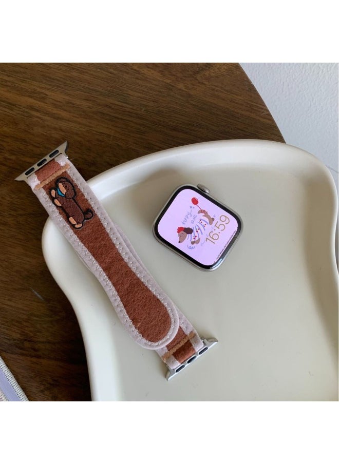 Generic For Apple Cartoon Hook And Loop Watch With For Apple Watchs10/9/8/SE/7/6/5/4/3/21-Color:38/40/41/42mm Beige Color  - Image 3