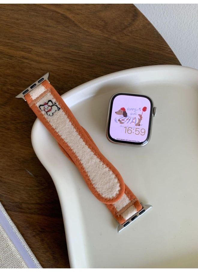 Generic For Apple Cartoon Hook And Loop Watch With For Apple Watchs10/9/8/SE/7/6/5/4/3/21-Color:38/40/41/42mm Beige Color  - Image 1