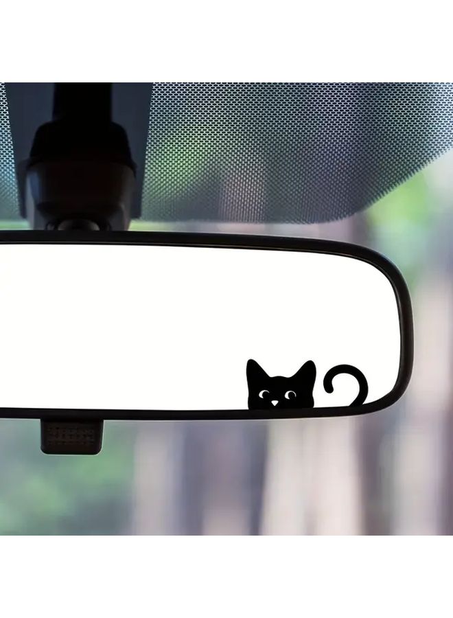 New 4pcs Cute Cat Stickers Adorable Peeping Cats With Expressive Eyes Black Durable Plastic Car Rearview Mirror Decals For Indoor Outdoor Use Car Accessory - Image 1