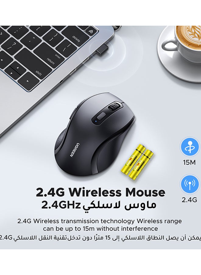 يو جرين ماوس لاسلكي USB 2.4 جيجا هرتز، نطاق 15 متر، فارة بصري مريح، بطاريتان AAA متضمنة، 3 DPI قابل للتعديل، بحد أقصى 1600 نقاط في البوصة، 6 أزرار، ماوس كمبيوتر، توافق واسع، نقرة صامتة، تمرير سلس، مكتب ،محمول - Image 3