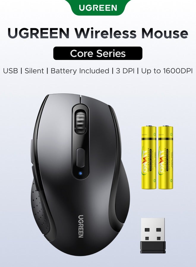 USB Wireless Mouse 2.4GHz 10M Range Ergonomic Optical Mouse AAA Battery Included 3 DPI Adjustable 1600 DPI Max 6 Buttons Computer Mouse Wide Compatibility Silent Click Smooth Scroll Office Portable "Comes with 2 Batteries"