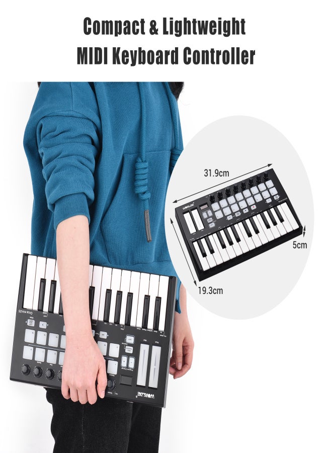 WORLDE Orca mini25 Portable 25-Key USB MIDI Keyboard Controller with 16 RGB Backlit Trigger Pads 8 Assignable Control Knobs - Image 2