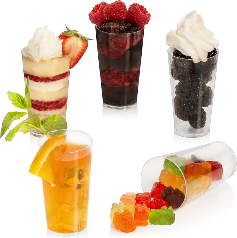 LSR LORESO Loreso Tall Tumbler Shot, Mini Shooter Round Dessert Cups Clear Plastic Reusable Rewashable for Tasting Party, Small Round Shooters Appetizer Cup (96CT - 3.0oz Round Tall Cup) - Image 1