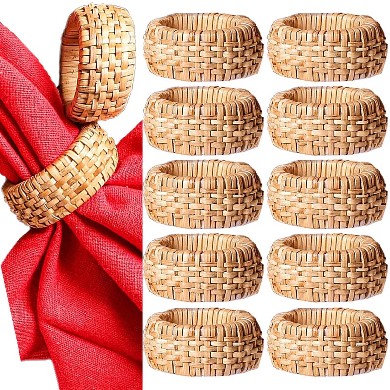 CLEENTABLE CLEENTABLE Braided Rattan Napkin Rings  Set of 12 Handcrafted Tan Brown Cane  Plastic Napkin Holders for Rustic Table Decor Weddings  Special Events