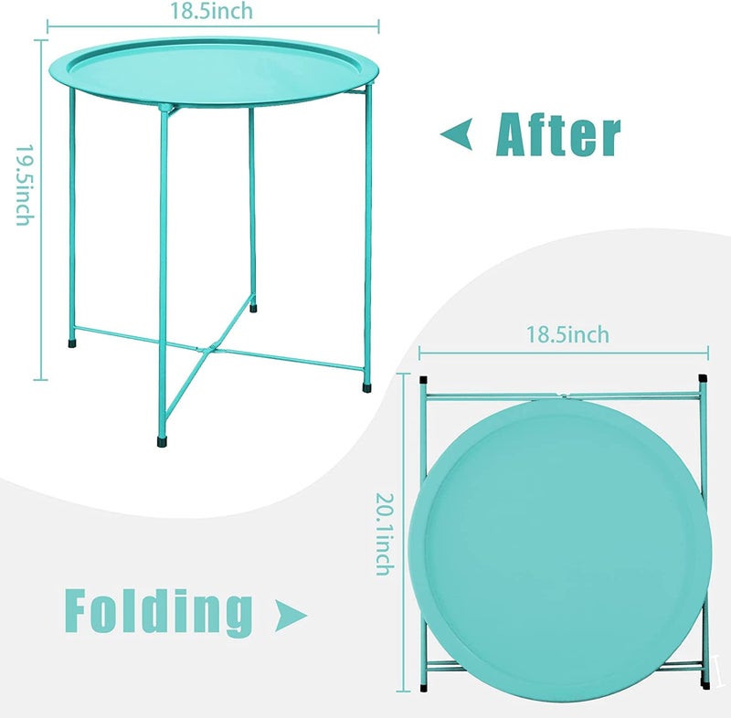 Garden 4 you End Table Set of 2, Outdoor Side Table, Small Patio Table Metal Side Table, Round Folding Side Table, for Outdoor and Living Room,Green - Image 3
