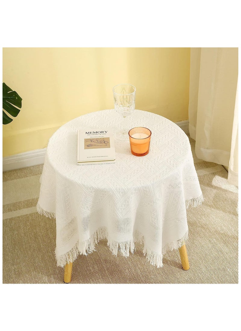 Generic SZYYQ Coffee Square Small Table Cloth, Coffee Table Cover with Pockets and Tassel, Cotton Linen Waterproof Small Tablecloths Washer Dryer Fridge Top Dust Cover (34 x 34 in) Milk White  - Image 1