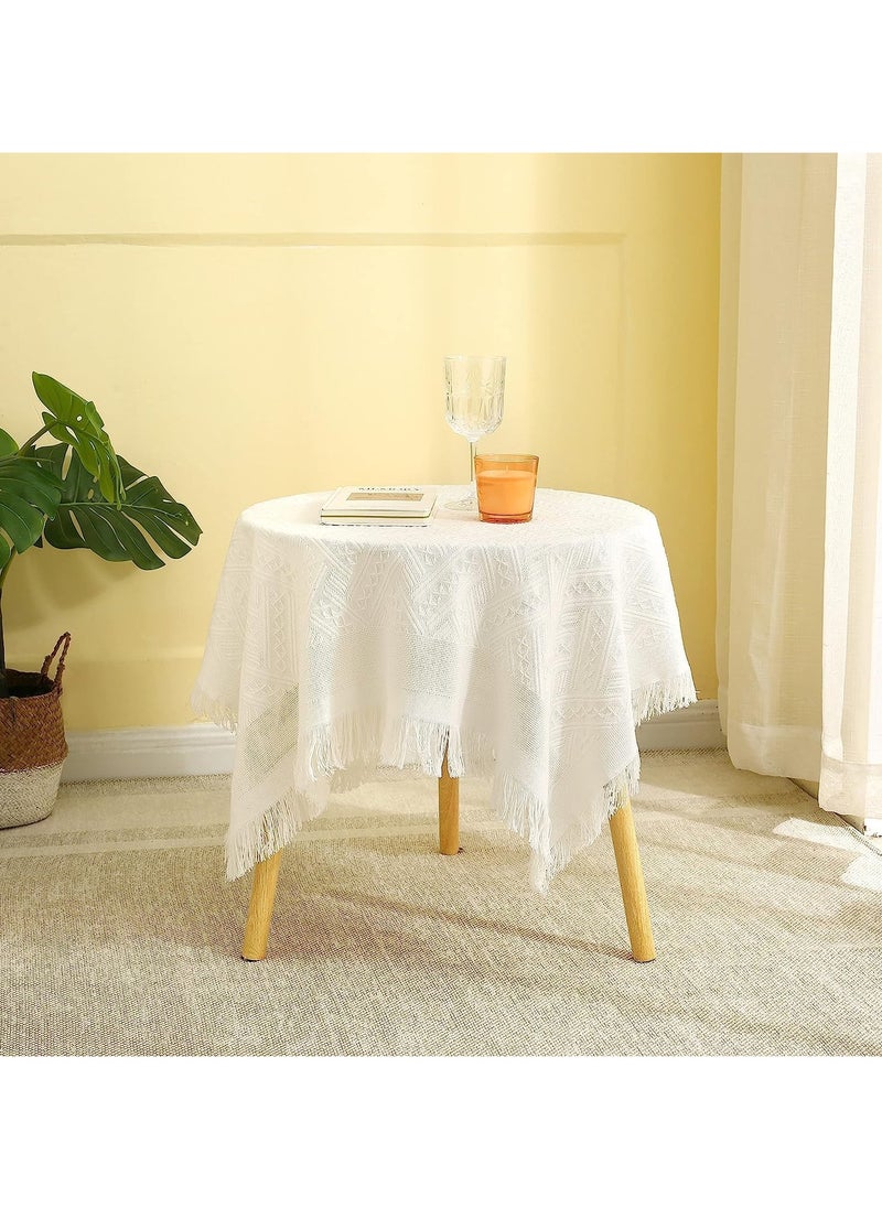 Generic SZYYQ Coffee Square Small Table Cloth, Coffee Table Cover with Pockets and Tassel, Cotton Linen Waterproof Small Tablecloths Washer Dryer Fridge Top Dust Cover (34 x 34 in) Milk White  - Image 2
