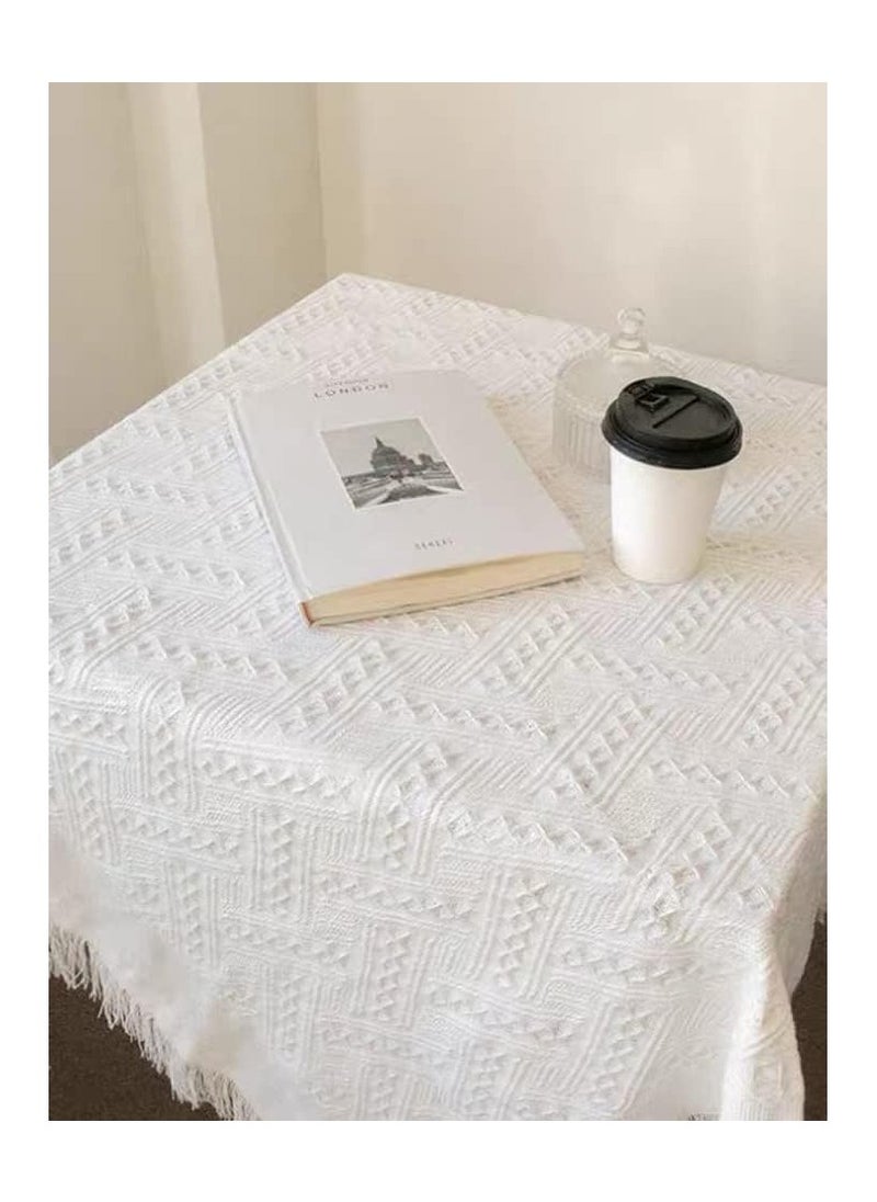 Generic SZYYQ Coffee Square Small Table Cloth, Coffee Table Cover with Pockets and Tassel, Cotton Linen Waterproof Small Tablecloths Washer Dryer Fridge Top Dust Cover (34 x 34 in) Milk White  - Image 3