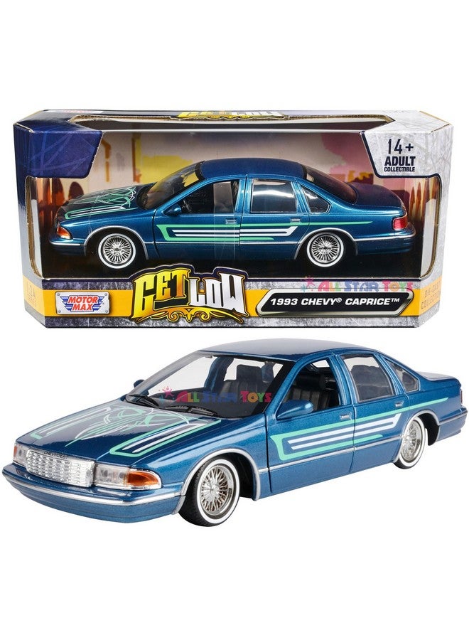MOTORMAX موديل موتورماكس 1993 شيفروليه تشيفي كابريس لو رايدر 1:24 مصبوب باللون الأزرق مع رسومات "احصل على انخفاض" 79022 من جميع نجوم الألعاب - Image 1