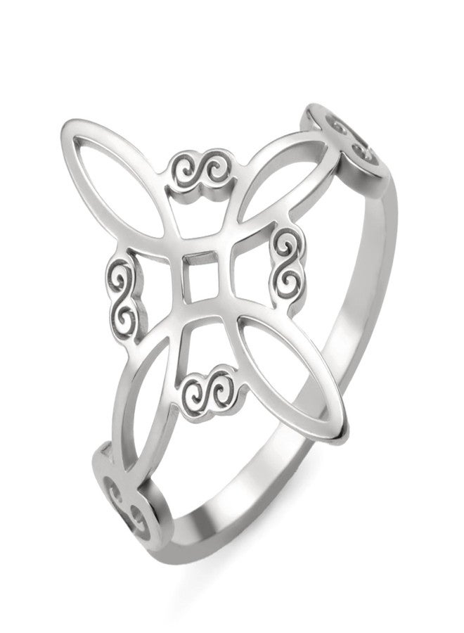 TEAMER Witches Knot Ring - Stainless Steel Celtic Amulet Vintage Knot Ring - Wicca Protection Jewelry For Women (Silver, 9) - Image 1
