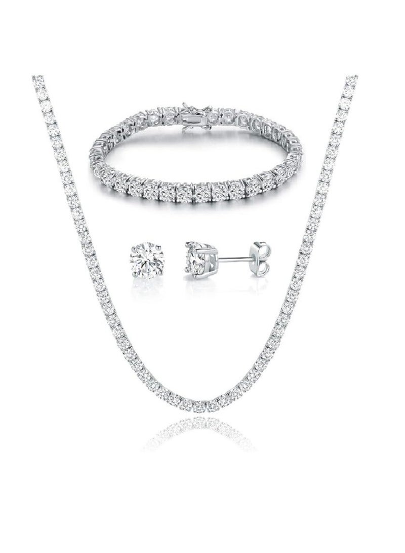 Tennis Set Of Zircon Stones-collage-bracelet-earring (silver) - Image 1