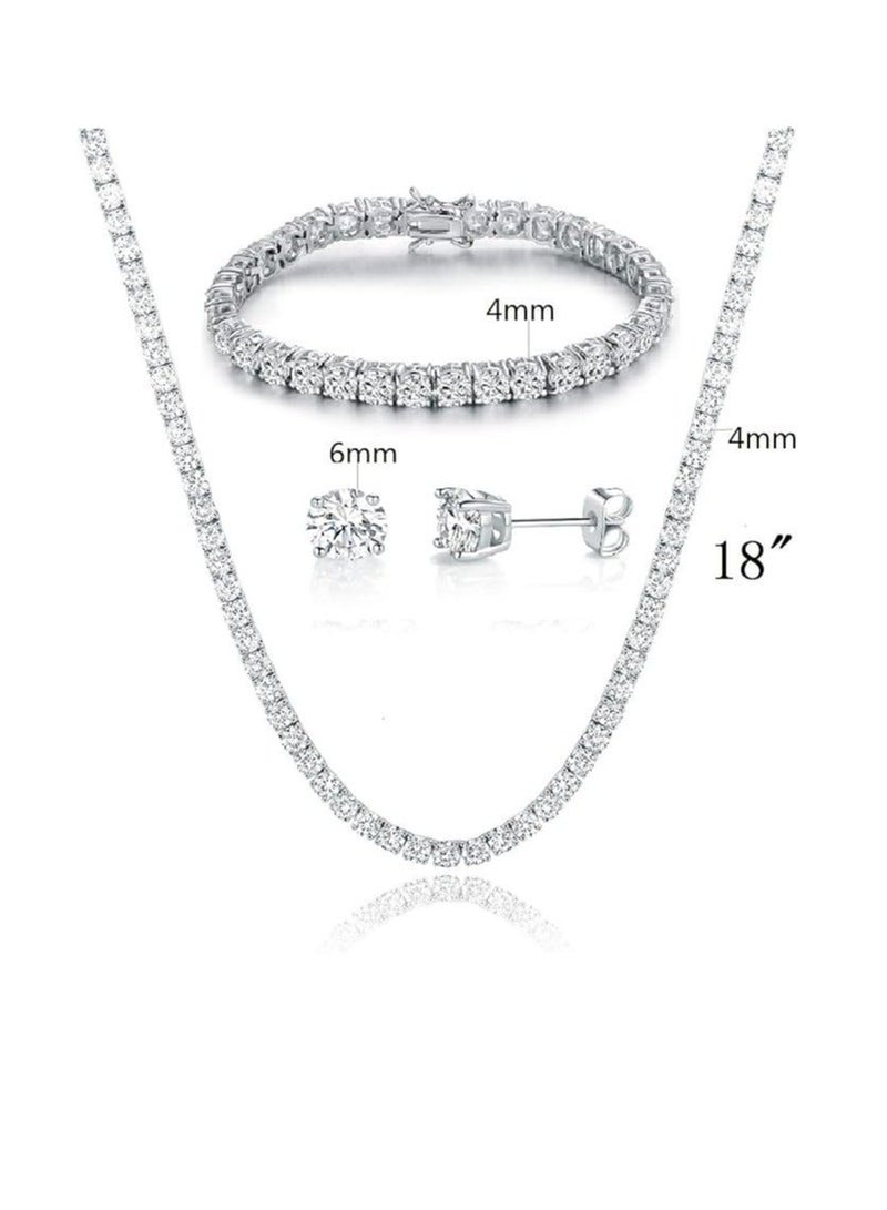 Tennis Set Of Zircon Stones-collage-bracelet-earring (silver) - Image 2