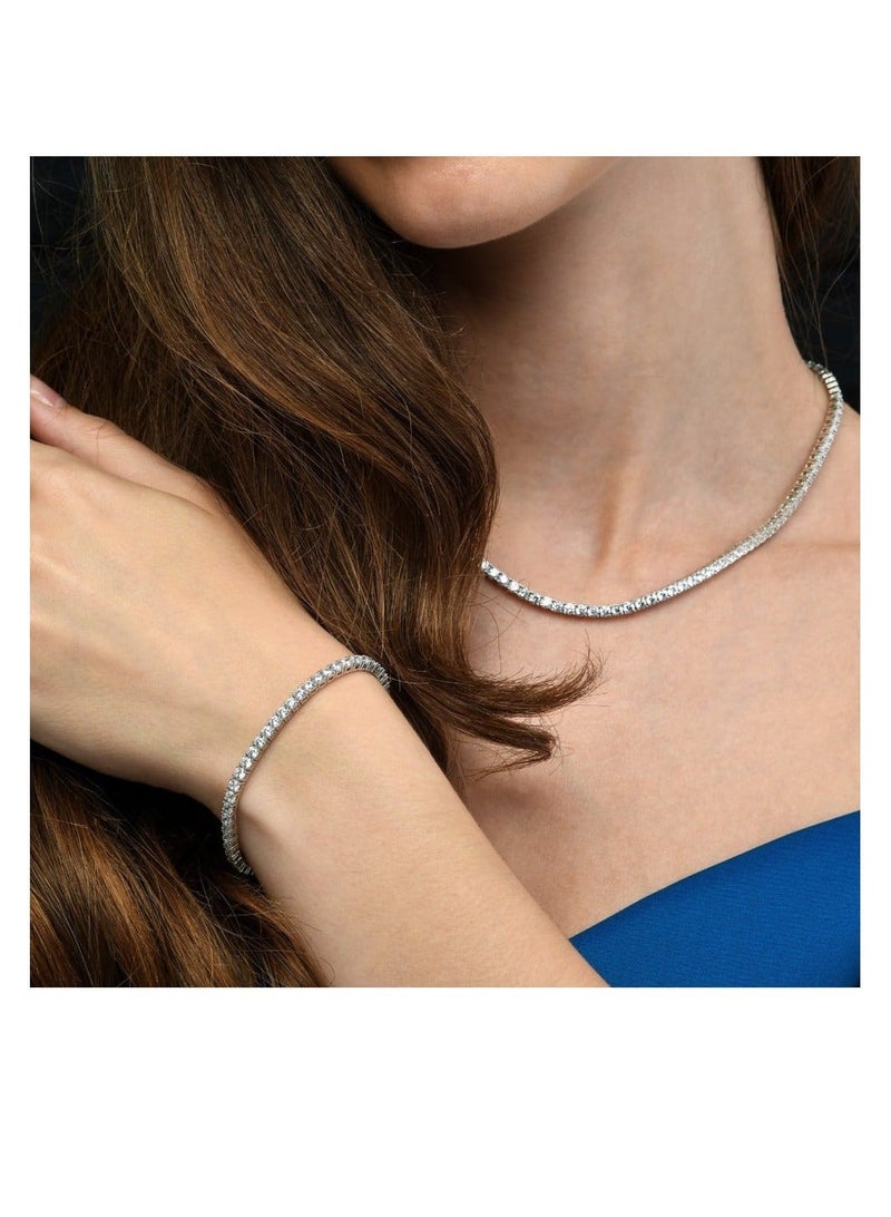 Tennis Set Of Zircon Stones-collage-bracelet-earring (silver) - Image 3