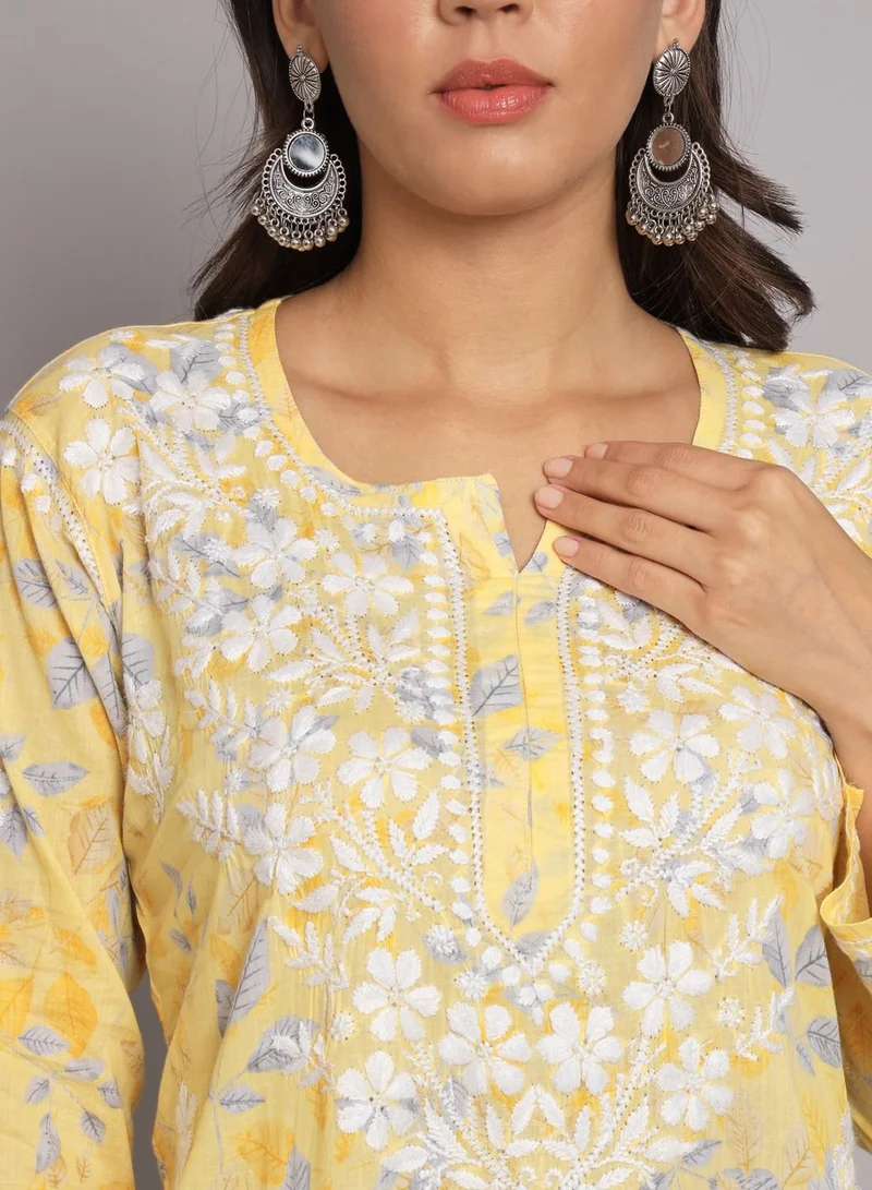 Alaya Hand Embroidered Chikan Printed Mulmul Straight Kurta-AL3680