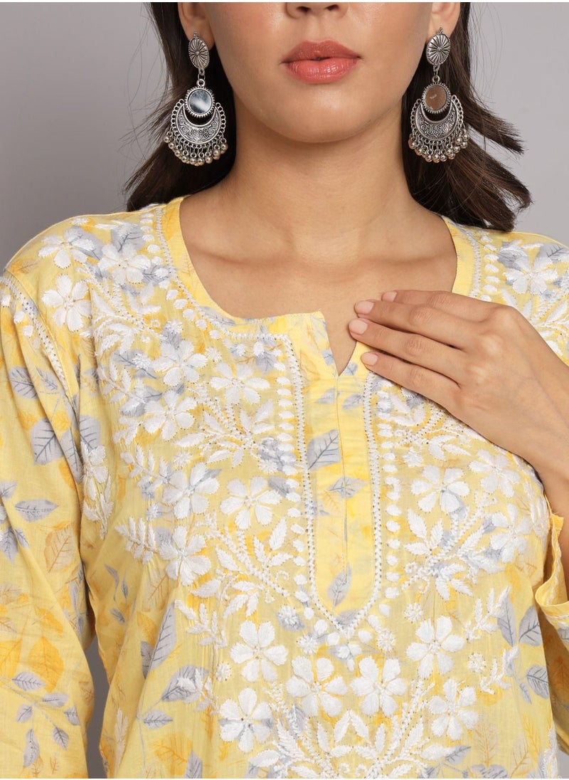 Alaya - Hand Embroidered Chikan Printed Mulmul Straight Kurta-AL3680 - Image 1