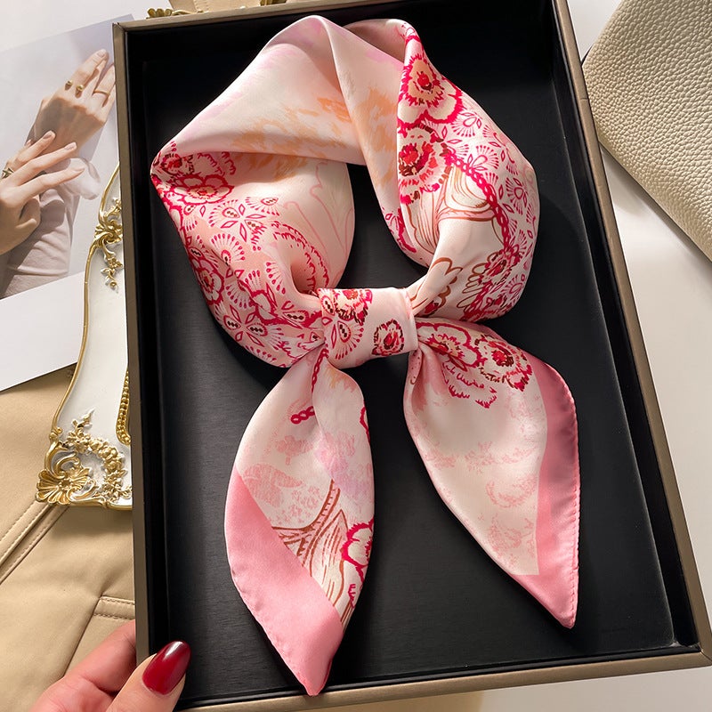 Factory wholesale scarves ladies scarf shawls 70cm Korean small square silk satin printed spring and summer sunscreen scarf  - Image 3