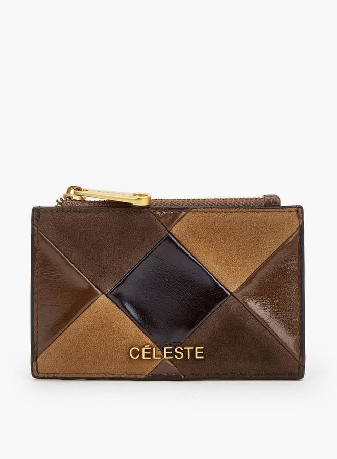 Suede Card Holder With Zip Pocket