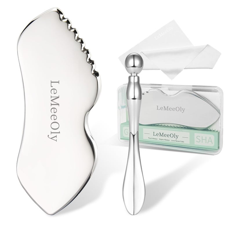 LeMeeOly Stainless Steel GuaSha Eye Cream Applicator Facial Tools Metal Guasha for Face Neck Eye Massager Tool Lymphatic Drainage Face Massage Tool Skin Care Gift