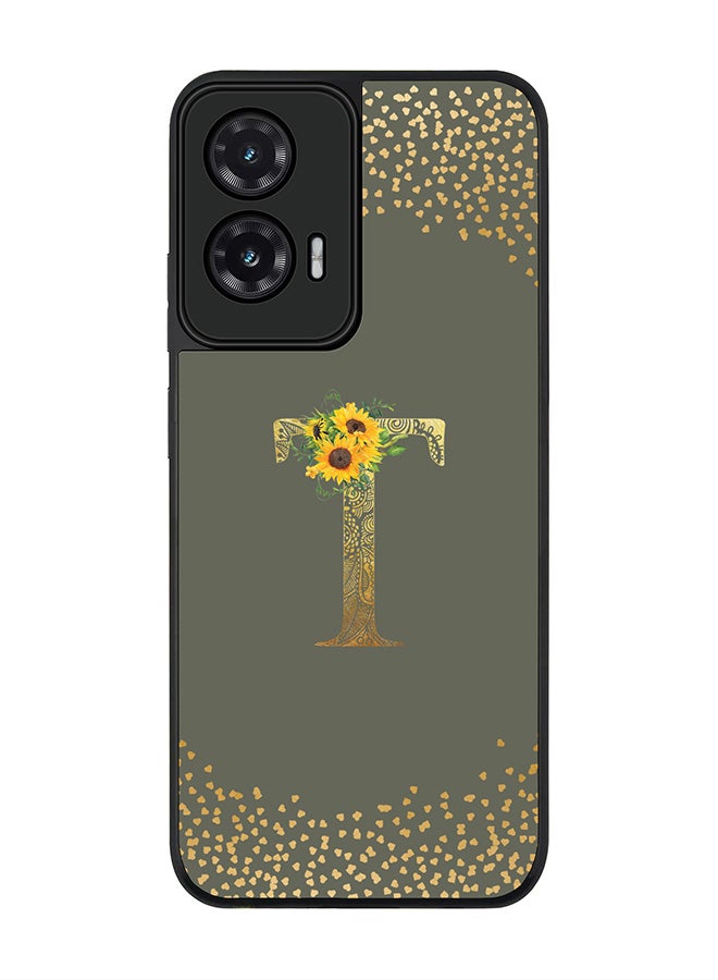 Stylizedd For Motorola Moto G35 Case,Slim fit Camera Protection, Shockproof Thin Phone cover  - Custom Floral Monogram - T  (Olive Green )
