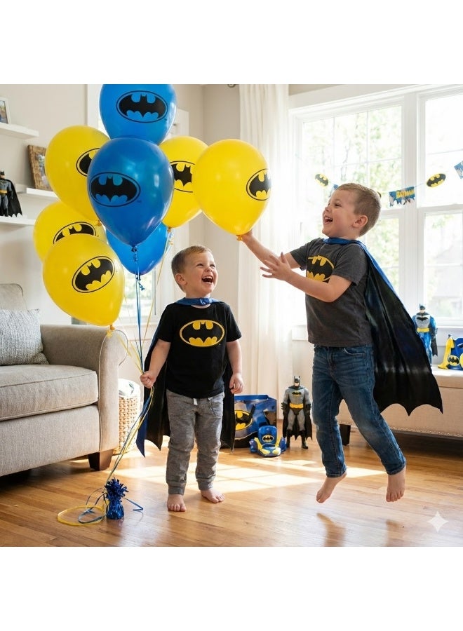Ciao Batman Printed Balloons 10 Pack – Official DC Comics Party Balloons for Kids’ Birthdays & Superhero Events – Yellow & Blue Latex Balloons with Batman Logo - Image 2