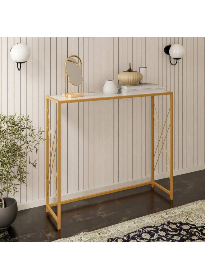 الهوم طاولة مدخل 80x30x70 سم - وذهبي وأبيض - Image 1