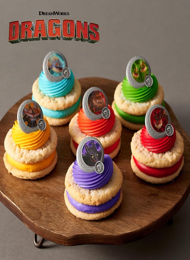 ديكوباك خواتم "كيف تروض تنينك"، 24 قطعة لتزيين الكب كيك، زينة كب كيك بألوان زاهية على شكل درع تنين، آمنة للاستخدام مع الطعام - عبوة من 24 قطعة - Image 5