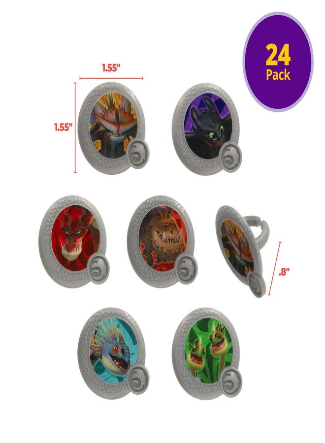 ديكوباك خواتم "كيف تروض تنينك"، 24 قطعة لتزيين الكب كيك، زينة كب كيك بألوان زاهية على شكل درع تنين، آمنة للاستخدام مع الطعام - عبوة من 24 قطعة - Image 3