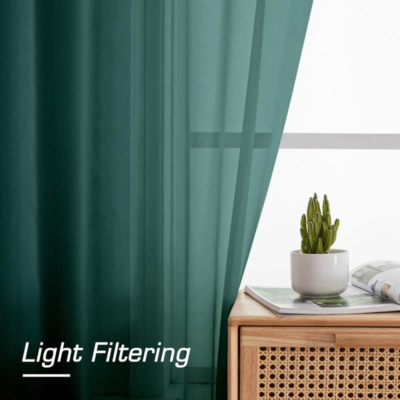 OWENIE Green Sheer Curtains 84 Inches Long for 2 Panels Set for Christmas, Solid Light Filtering Fimly Voile Sheer Curtains for Living Room Bedroom, Hunter Green, 42"x84" - Image 3