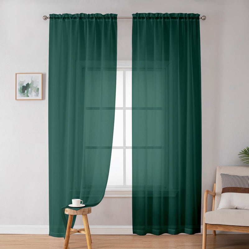 OWENIE Green Sheer Curtains 84 Inches Long for 2 Panels Set for Christmas, Solid Light Filtering Fimly Voile Sheer Curtains for Living Room Bedroom, Hunter Green, 42"x84" - Image 2