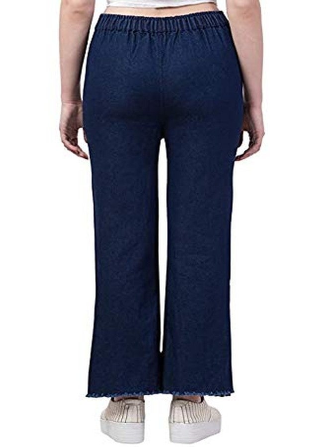 Malvina Girl's Pearl Style Dark Blue Denim Palazzo Jeans & Plain Regular Fit Jeans Light Blue Denim Palazzo (34)-(Pack of 02) - Image 4