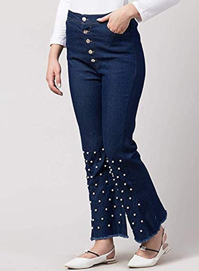 Malvina Girl's Pearl Style Dark Blue Denim Palazzo Jeans & Plain Regular Fit Jeans Light Blue Denim Palazzo (34)-(Pack of 02) - Image 5