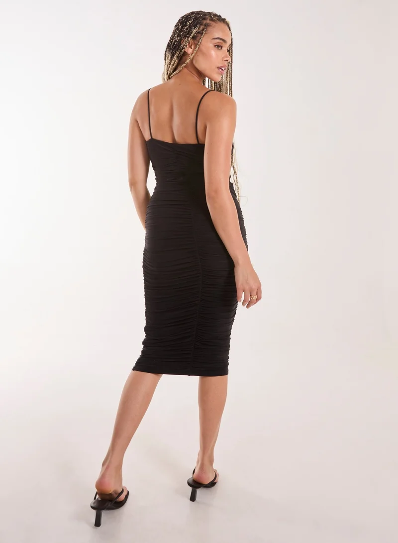 Pink Vanilla Ruched Gold Ring Strappy Midi Dress