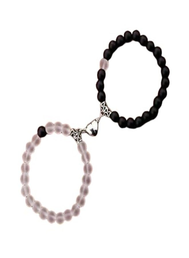 BEAUTIVIA Bracelets Multi Layer Stone Beads Couple-Combo Matching Best Friend Relationship Couple Bracelet heart for gift wife,special one 2 Pcs (White) (Transparent & Black) - Image 1