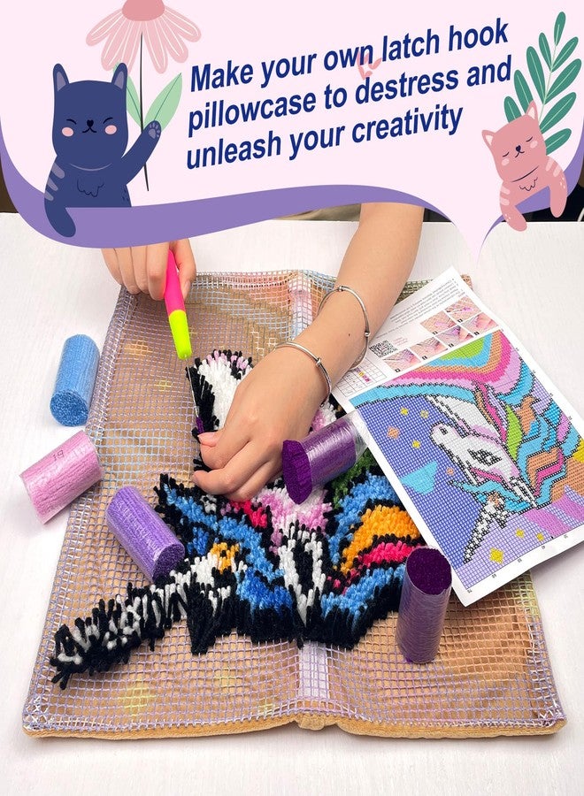 veirousa Colorful Cat Latch Hook Kits for Adults Beginners, Cute Animals Latch Hook Pillow Kit Pre-Printed Latch Hook Rug Kits Cross-Stitch Embroidery Cushion for Home Sofa Decoration 17x17 in. - Image 5